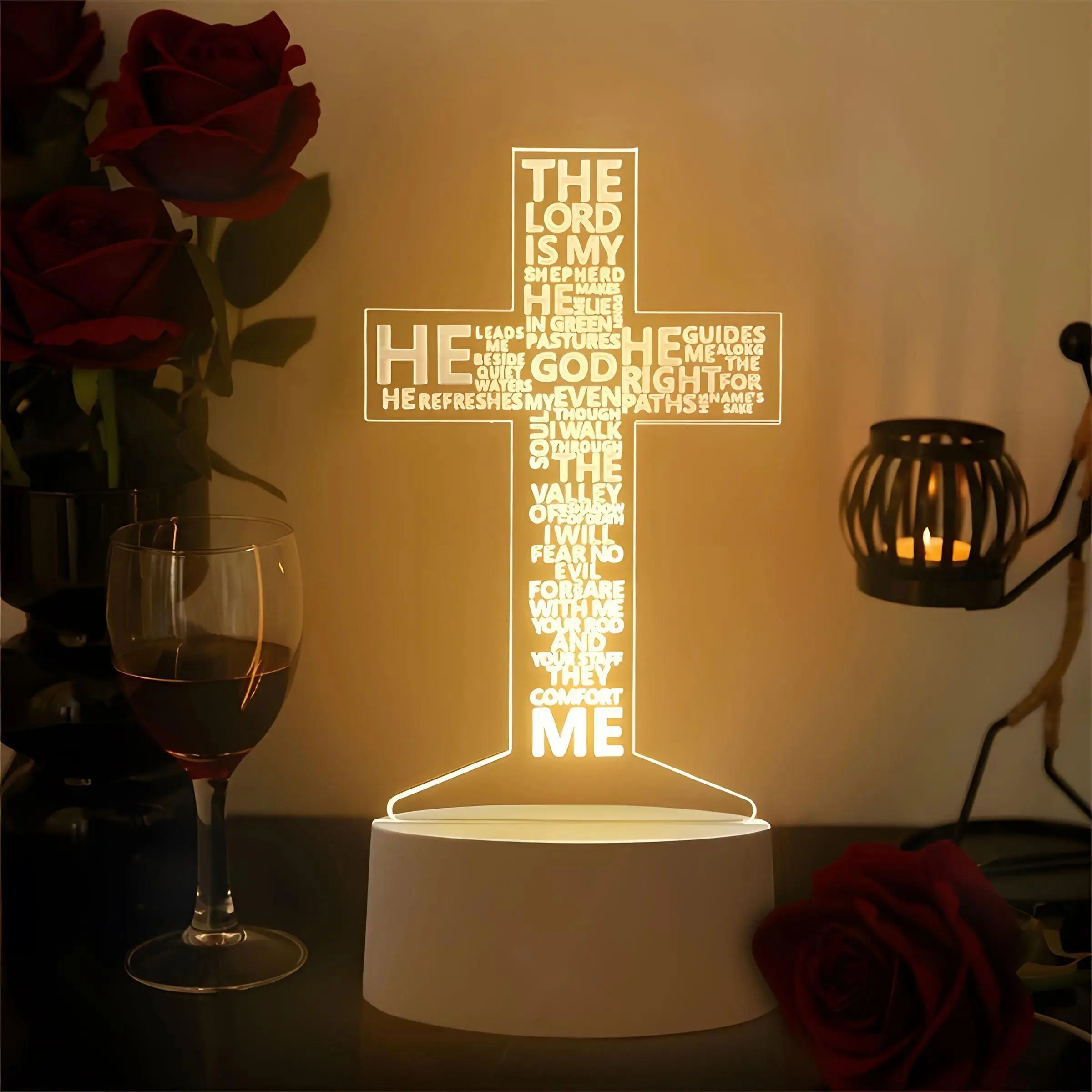 Decorative Acrylic Night Light with Unique Cross Design, 3D Illusion USB Powered LED Lamp for Indoor Illumination, Eco-Friendly Option, Decorative Functionality, Mesmerizing Visuals