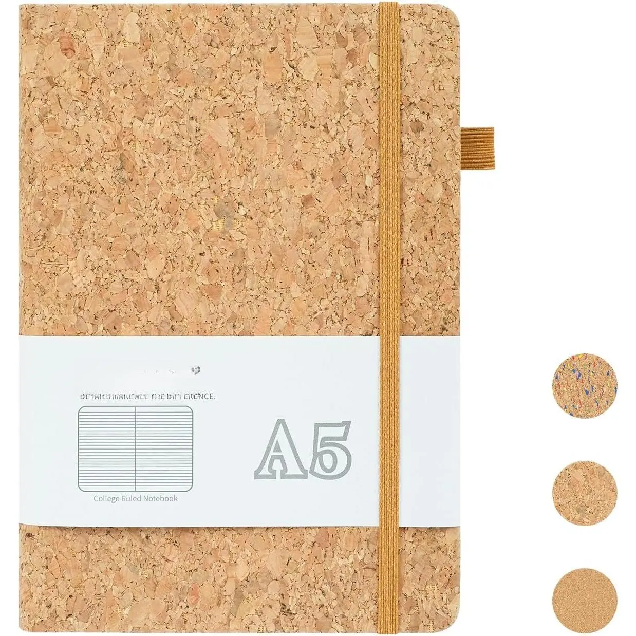 Lined Notebook Journal for Women Men 160 Pages A5 Hardcover Leather with Pen Holder College Ruled Journals for Work Note Taking Travel School (Cork-2)