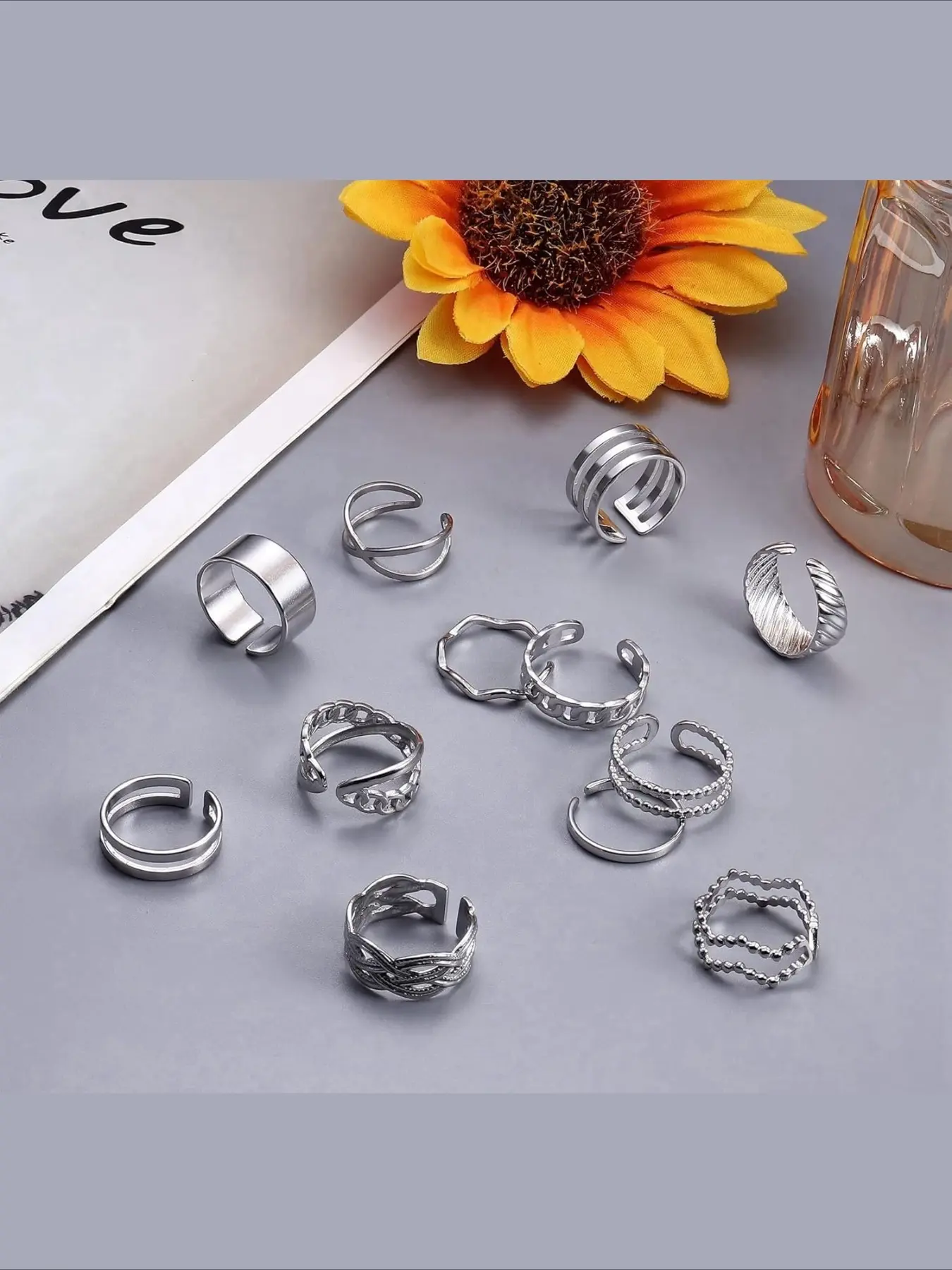 Women's 22pcs Knuckle Ring Set, Silver & Stainless Steel Midi Rings, Adjustable Open Design, Casual Style, Stackable Knuckle Rings