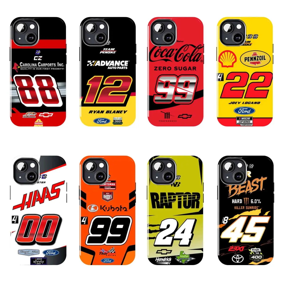 NASCAR racing hard case phone case, featuring racing numbers and classic livery designs. Scratch-resistant and durable, heavy-duty protective case for iPhone 11–17 Pro Max/Plus series and Samsung Galaxy S23–S25 series.