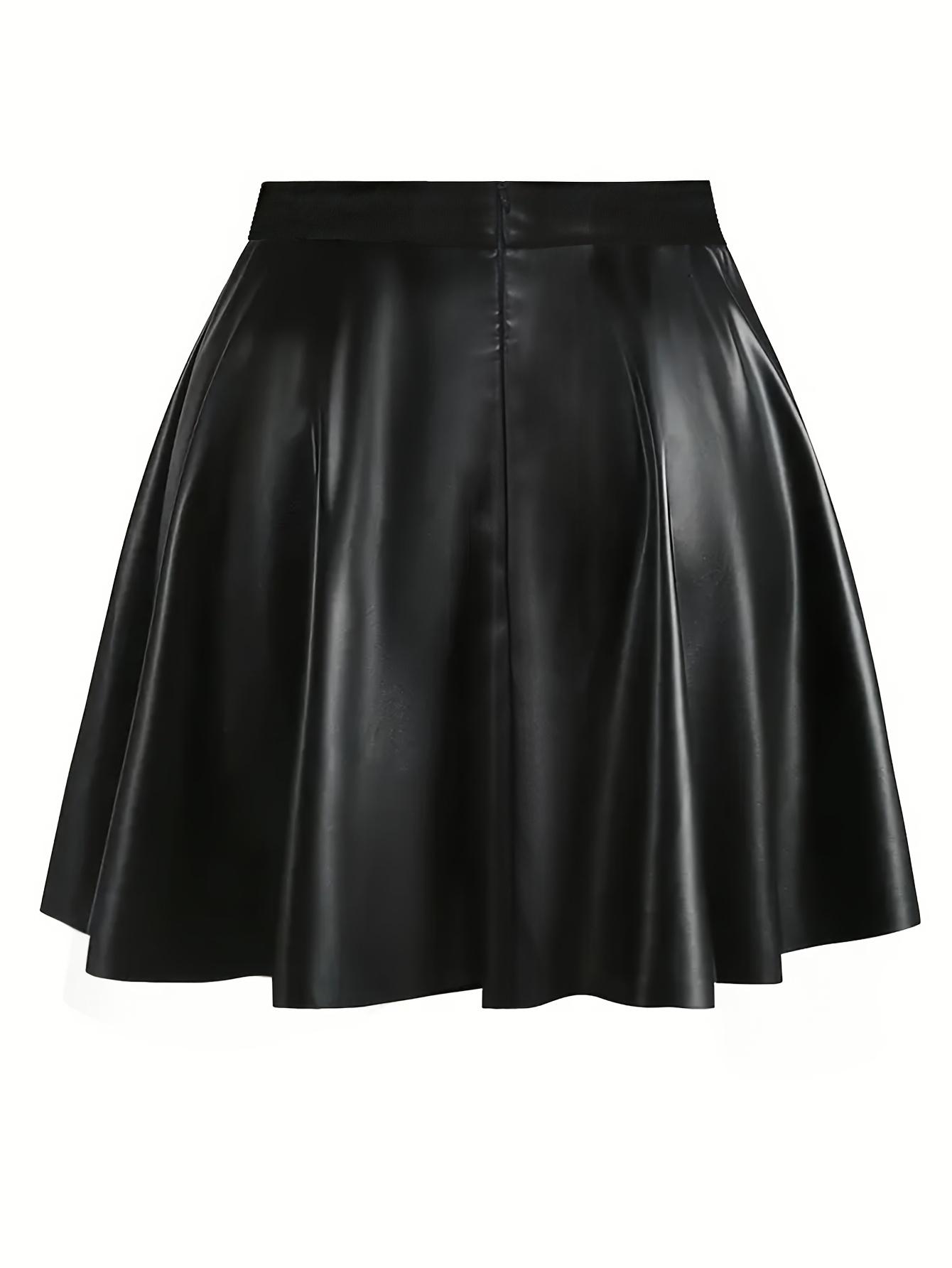 Elegant PU Leather Skirt, High Waist Slimming Pleated Design, Fashionable Women's Clothing for Fall & Winter Seasons