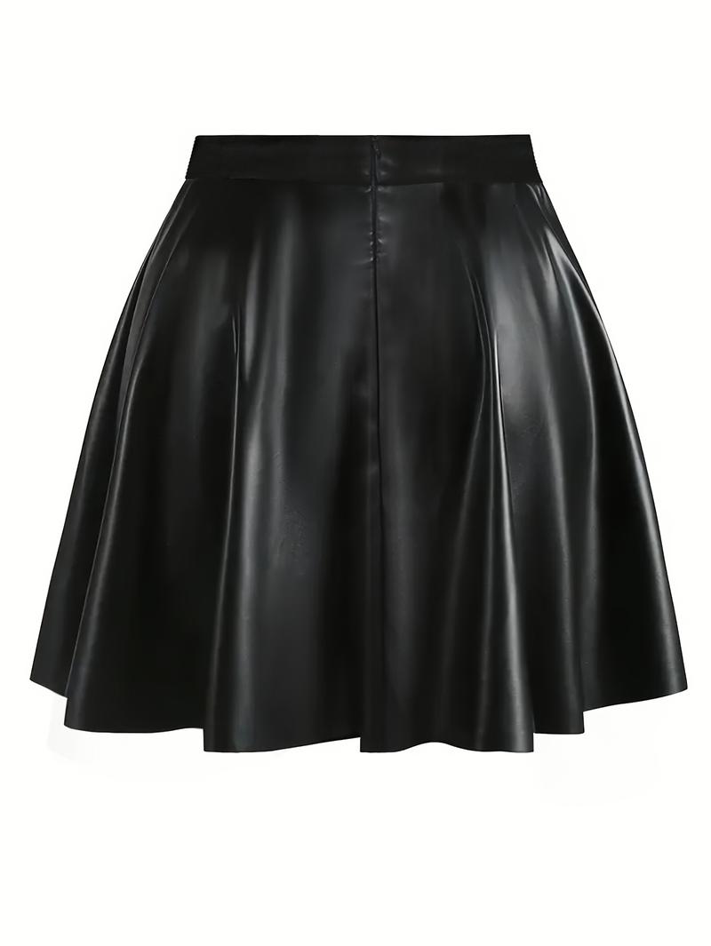 Elegant PU Leather Skirt, High Waist Slimming Pleated Design, Fashionable Women's Clothing for Fall & Winter Seasons