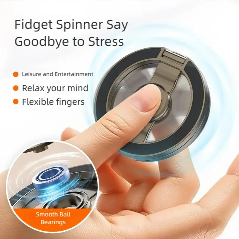 Phone Stand & Fidget Spinner Combo, Dual Magnetic Ring Stand, Foldable, 360° Rotation, Magsafe Compatible, Stress Relief Accessory