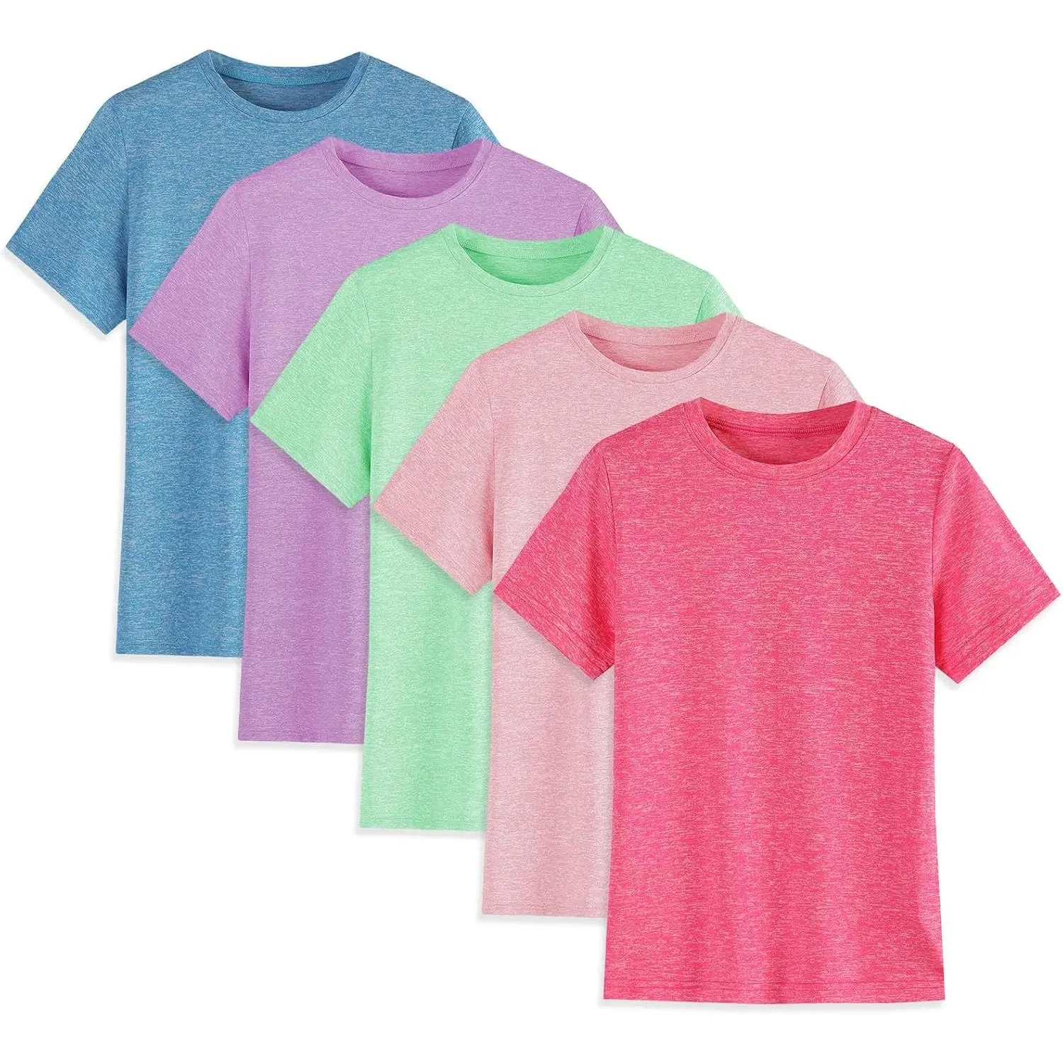 5Pack Quick Dry Girls Shirts Athletic Short Sleeve T Shirts for Kids(5-18Y) Moisture Wicking Girls T Shirts,Crew Neck Workout Kids Youth Shirts,Summer Running Girls Tees,Performance Sport Girl Clothes