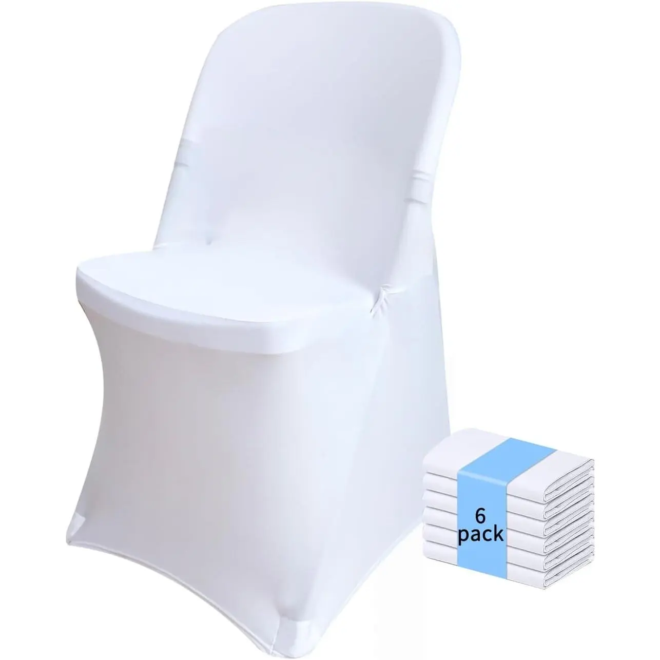 6 count Spandex Folding Chair Cover White 6 Pack Stretch Chair Slipcovers for Wedding, Holidays, Banquet, Party, Events Washable Movable