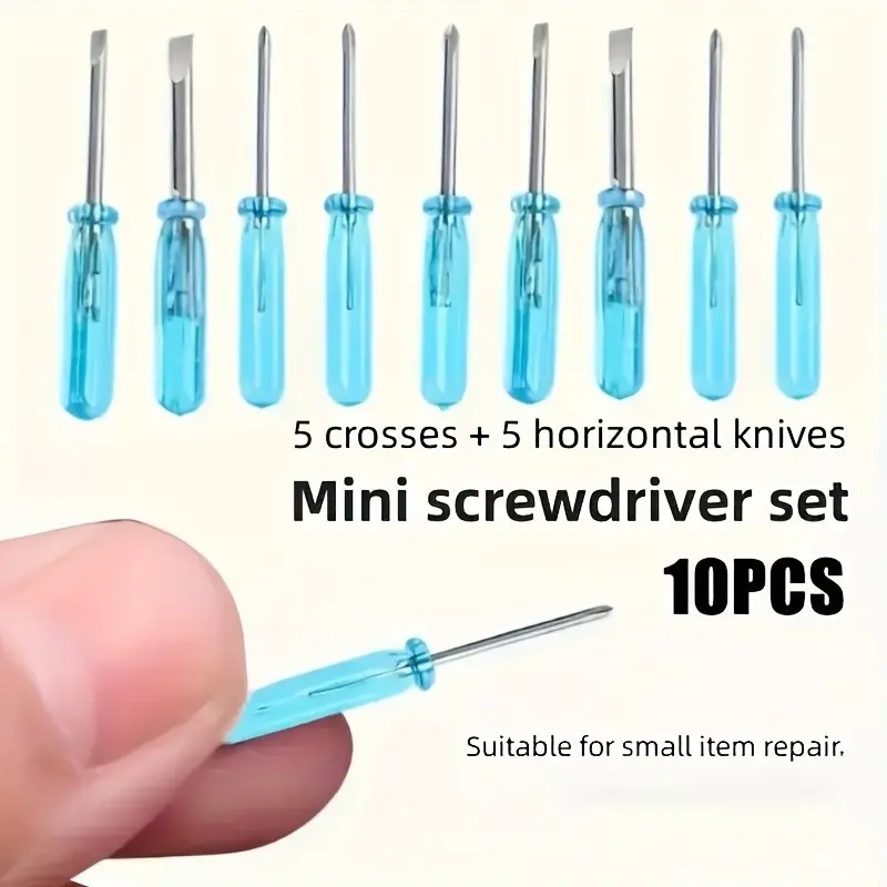 10-Piece Blue Mini Screwdriver Set, 2mm Cross Repair Tools, Hand Strength Training, Small Repair Kit, Crystal Screw Tool