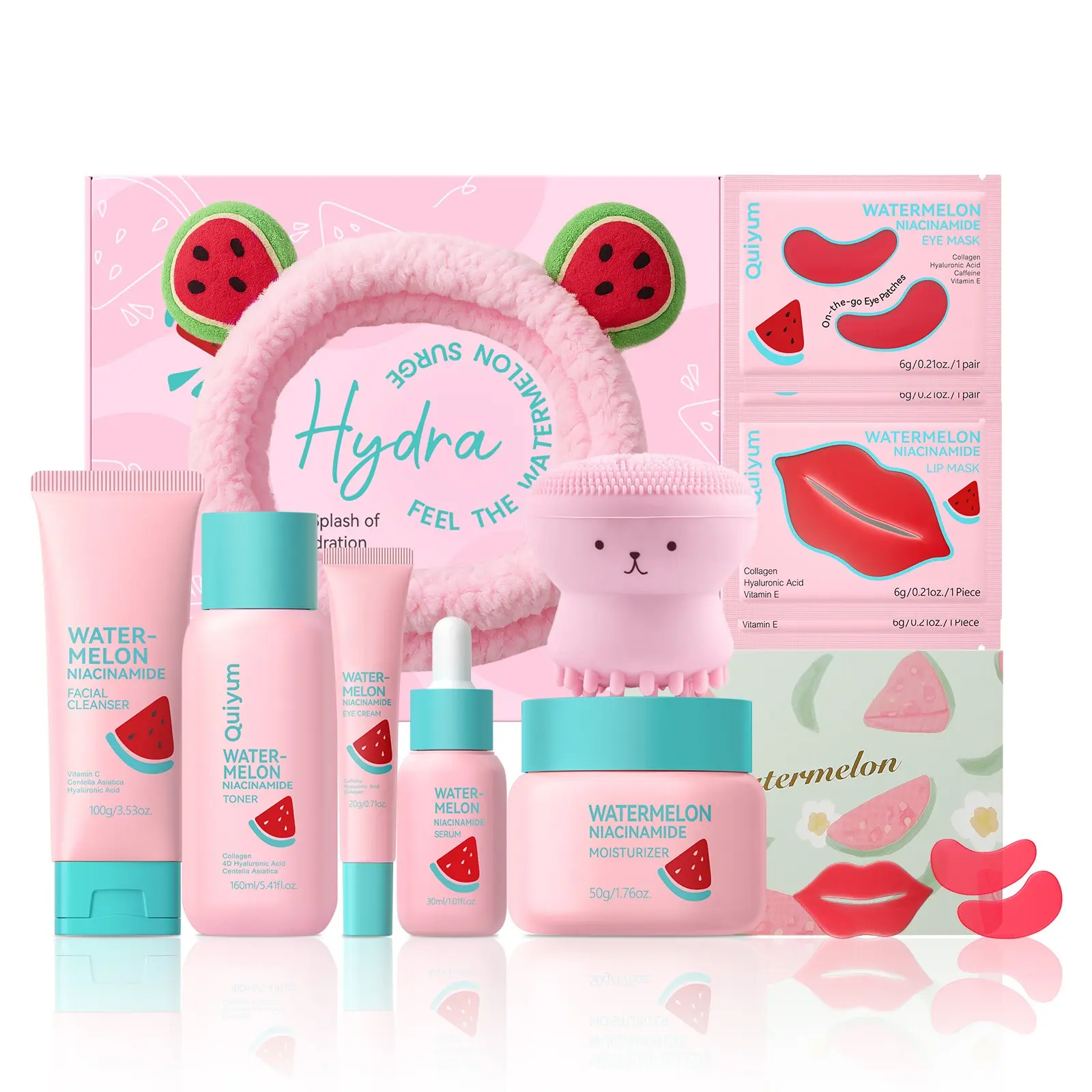 Watermelon Skincare Set,  Cleanser & Toner & Serum & Eye Cream & Essence Cream,Bandeau,Octopus Brush,Card,Moisturizing Skin Care Kit for Women & Girl, Best Gift Ideas, Christmas Gifts
