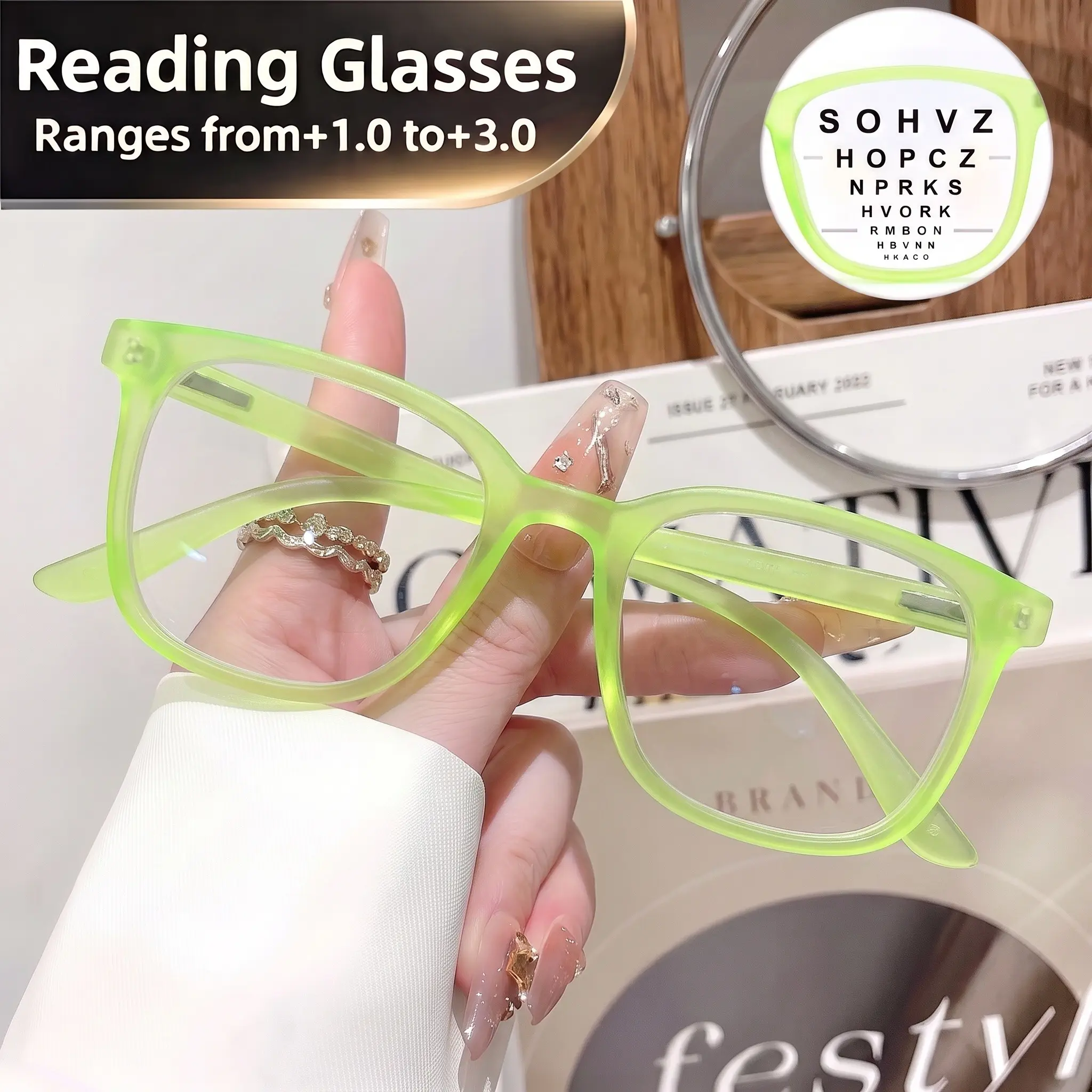 1 pair of fashionable square minimalist reading glasses with fluorescent color scheme, reading/computer/TV/mobile phone reading glasses, multiple colors available, stylish and comfortable daily wear, trendy glasses, durable glasses, lightweight frame