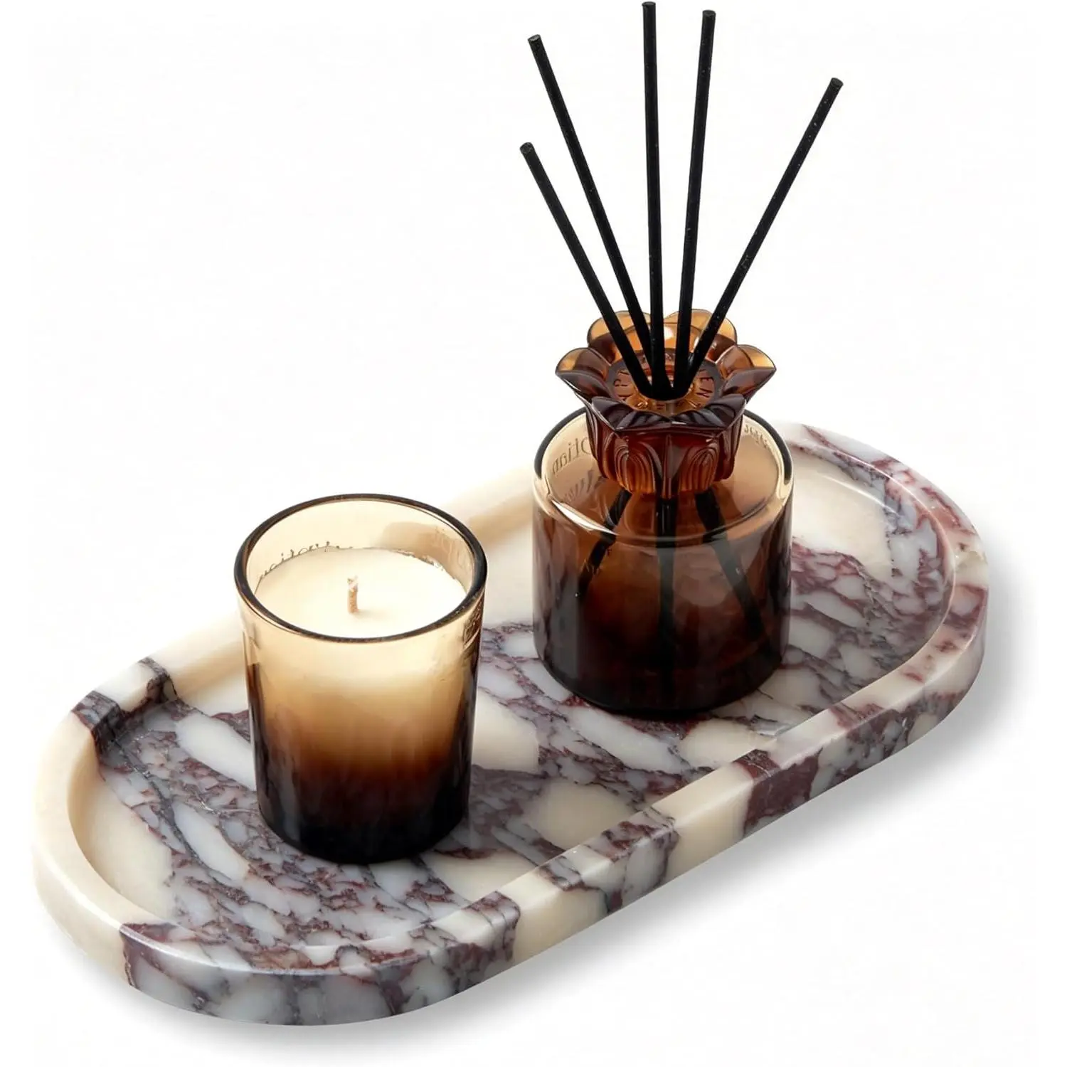 Luxury Natural Oval Marble Tray – 9.8 x 4.9-Inch Calacatta Viola Stone Vanity Tray, Small Catchall Organizer for Jewelry Perfume Keys, Decorative Trinket Tray for Bathroom Coffee Table & Dresser