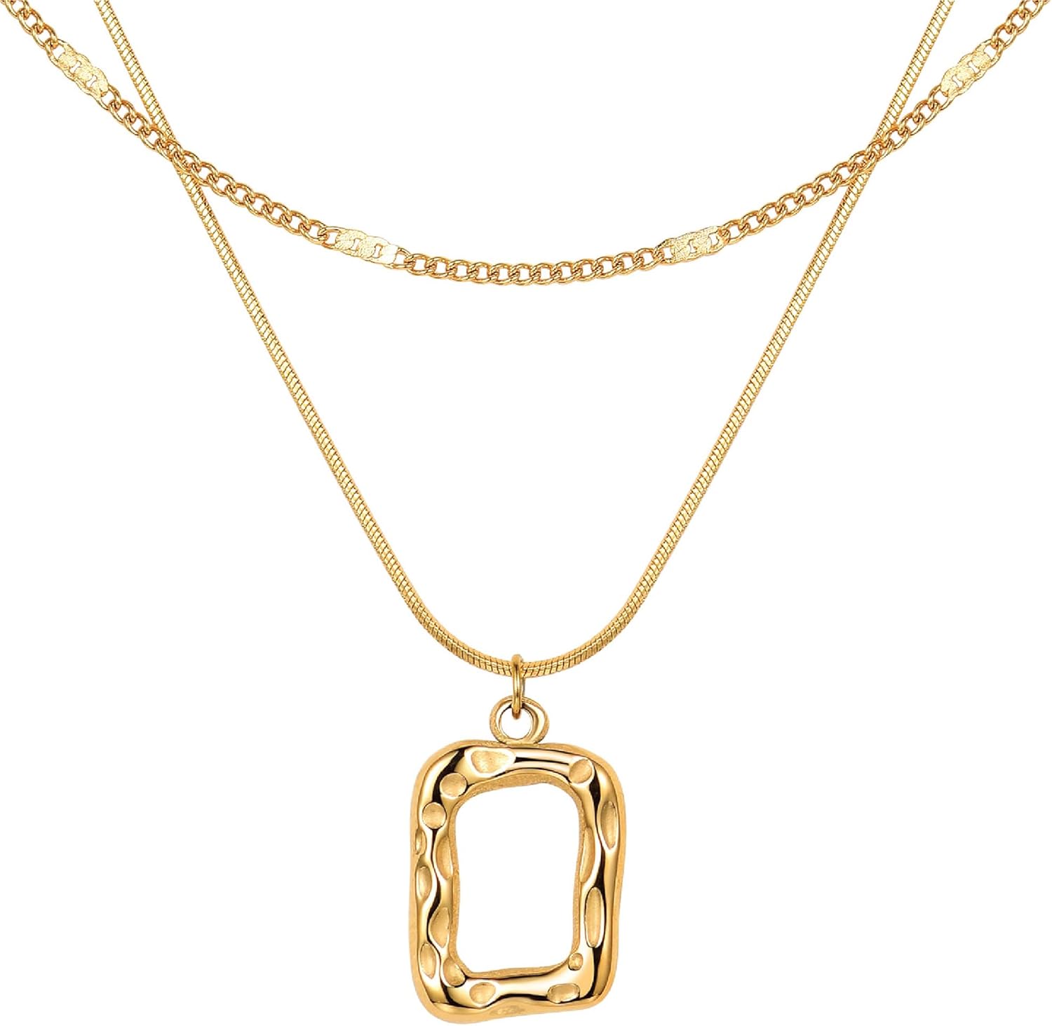 Gold Layered Necklace for Women Trendy Jewelry 14K Real Gold Plated Chunky Chain Stackable Necklaces Dainty Choker Necklaces Rectangle Square Pendant