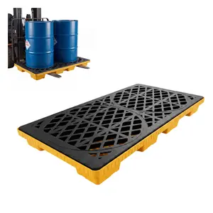 2 Drum Spill Pallet, 2000 Lbs Capacity, Heavy-Duty Forkliftable Modular Spill Containment Tray for Industrial Oil, 48 x 24 x 4 Inch