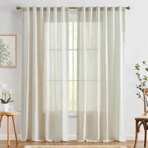 Scalloped Lace Linen-Blend Sheer Curtains