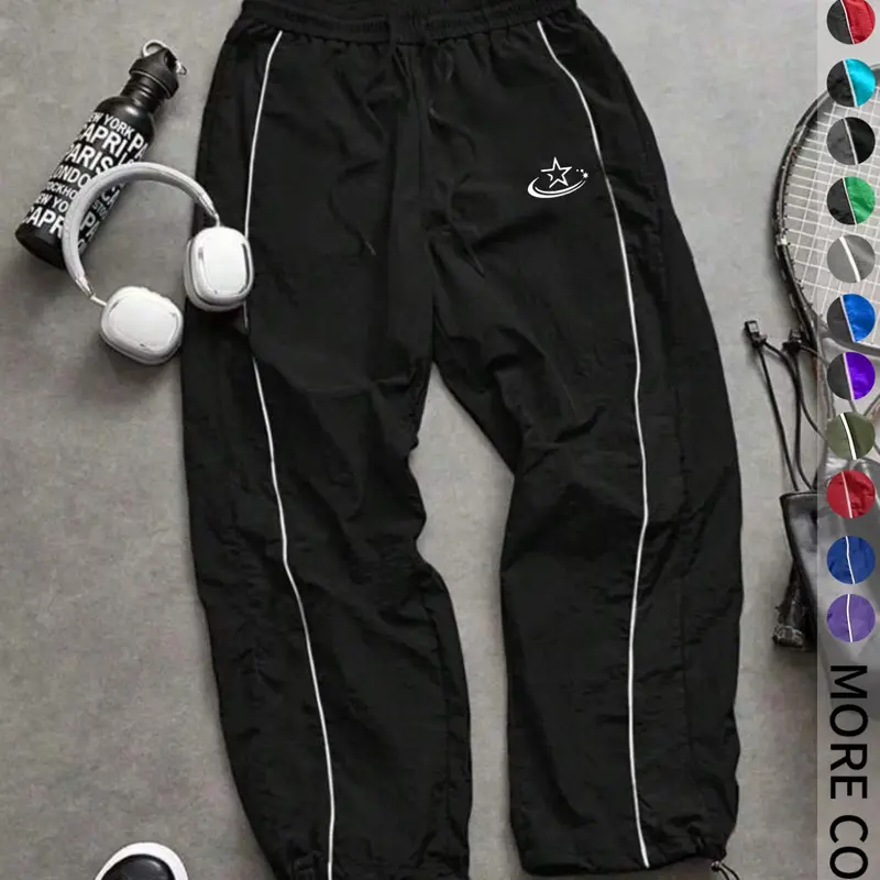 New Men's Casual Sport Pants, Loose Fit, Drawstring Waist, Elastic Ankles, Pockets, Cartoon Print, Lightweight, Spring & Fall, Casual Sporty Pants