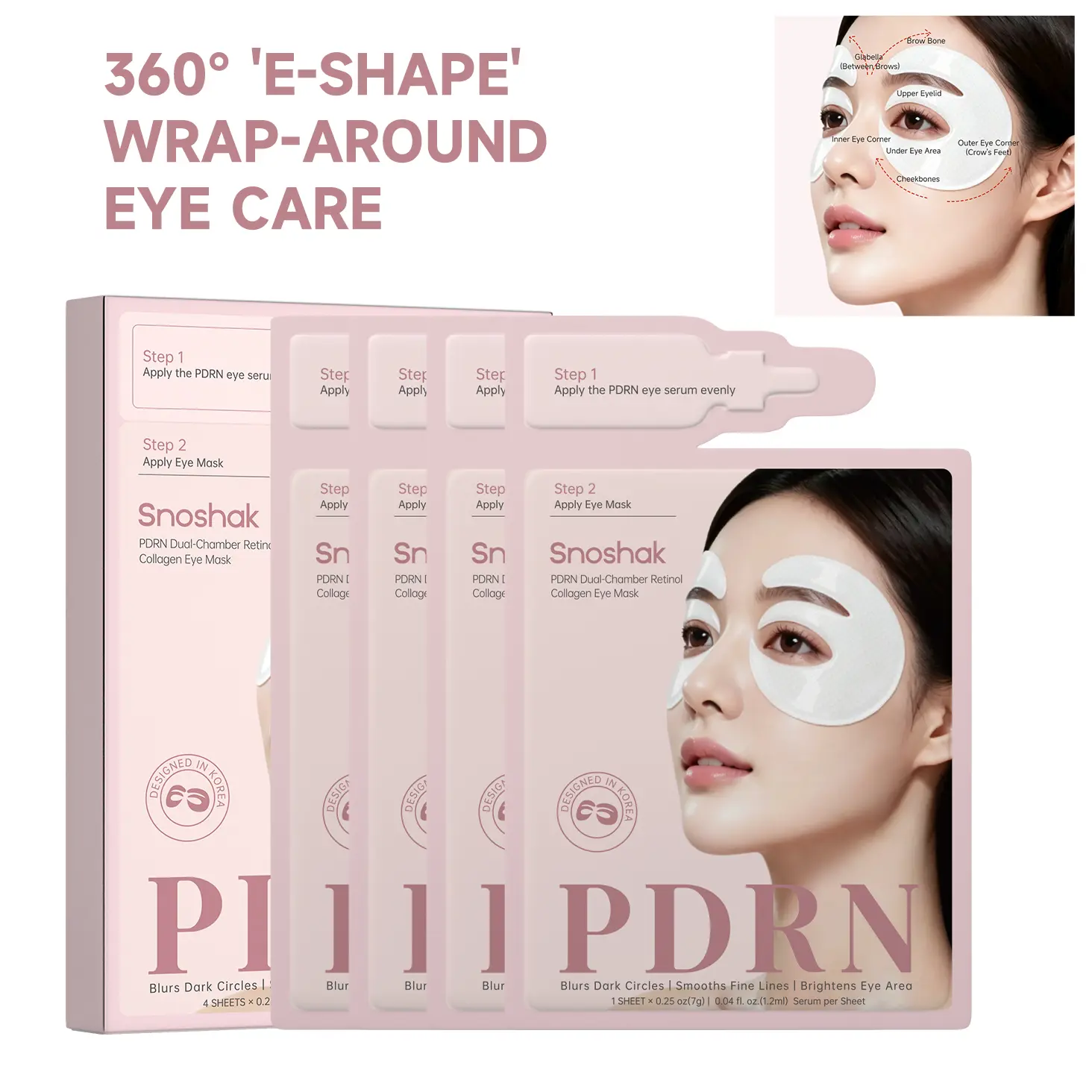 SNOSHAK PDRN Dual-Chamber Retinol Collagen Eye Mask Set Salmon DNA Retinol Caffeine Hydrolyzed Collagen Blurs Dark Circles, Smooths Fine Lines, Brightens Eye Area, hydrating care for dry fine lines, 360° fit