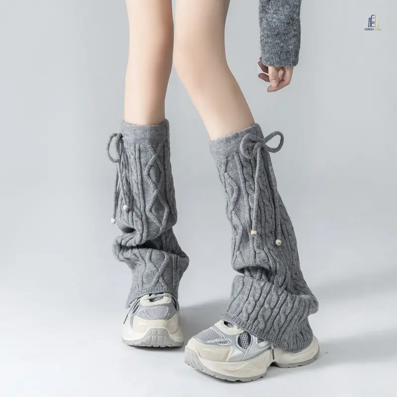 Women's Thick Knitted Leg Warmers, Vintage Strap Design Long Calf Socks, Preppy Stackable Leg Covers, Fashion Leg Accessory for Autumn Winter Daily Outfits