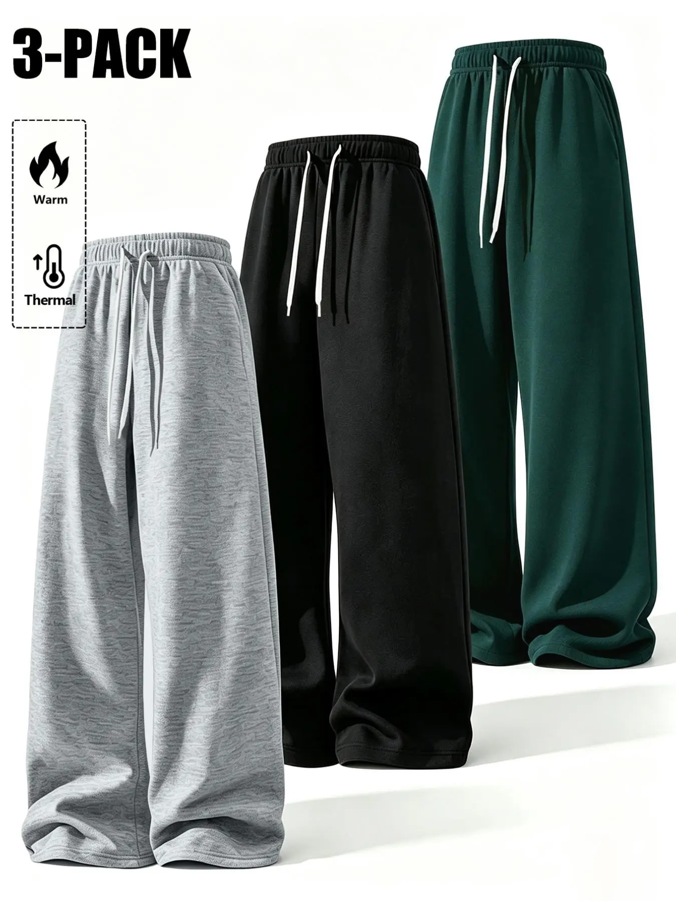 Men's Wide Leg Sweatpants 3-Pack, Drawstring Elastic Waist, Soft Comfortable, Casual Streetwear, Home Fitness, Fall Winter