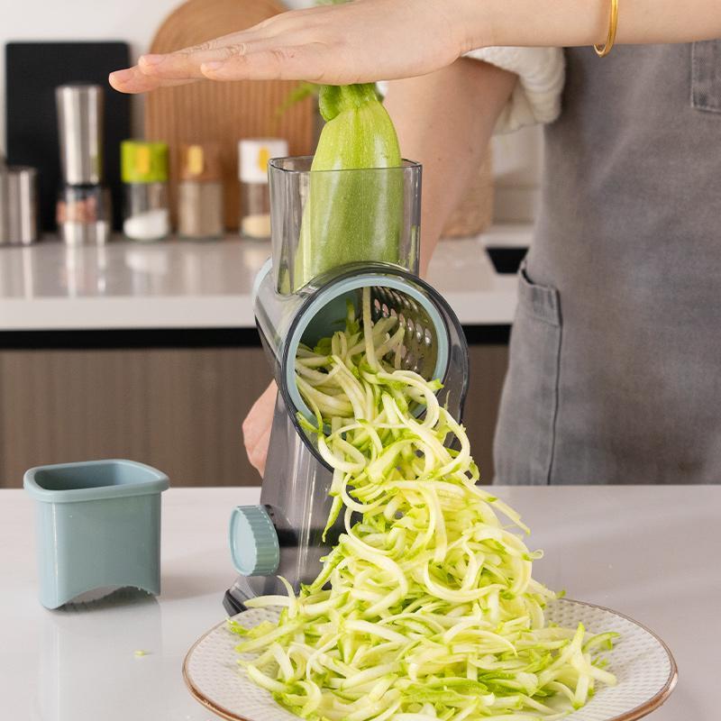 Keouke Rotary Cheese Grater, 1-Count Manual Vegetable Chopper with 3 Replaceable Stainless Steel Cutting Blades, Vegetable Shredder and Slicer, Multifunctional Kitchen Utensil, Vegetable Slicer Dicer, Summer Gift #GLOBAL PICKS