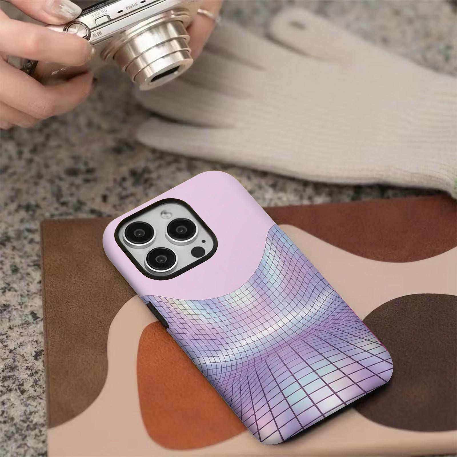 Curved, grid, holographic Soft And Hard Two-In-One Film Printed Full Pattern Case For IPhone 16 15 14 13 1211 Pro Max Plus Phone Case