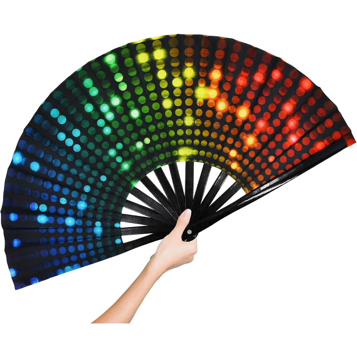 Large  Fan Folding Hand Fan Popping Fan for Line Dancing, Big Foldable Clacking Fans Clap Fans for Dance Festival, Dancing, Performance (DJ Lighting)