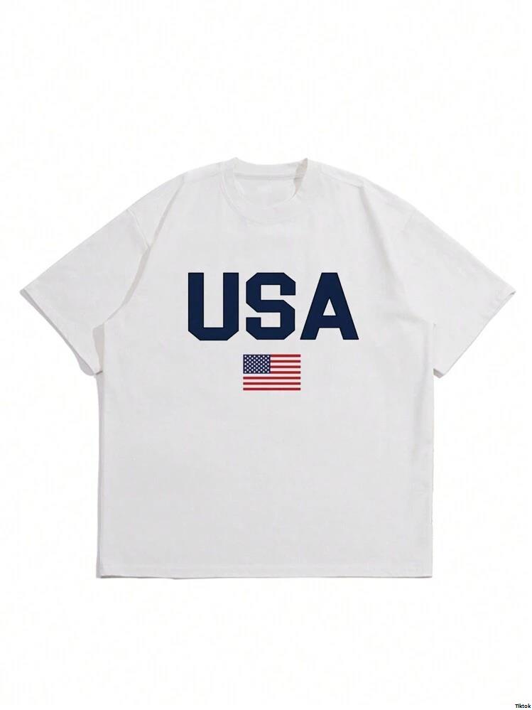 Shirt - AmericanFlagPrintCasualRoundNeckShortSleeveT 2025Men sSummerLetter