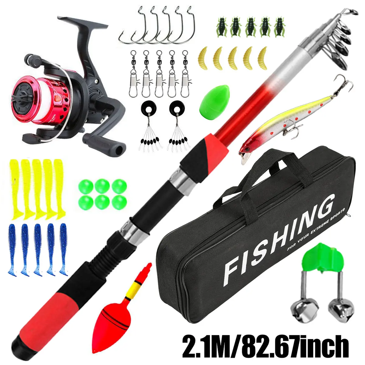 45-Piece Beginner Fishing Kit, Durable for Sea Portable Fishing Rod & Reel Set - Includes Gear Bag, Line, Lures, Bait Set Accessories - Ideal for Long-Distance Casting, Large Catch