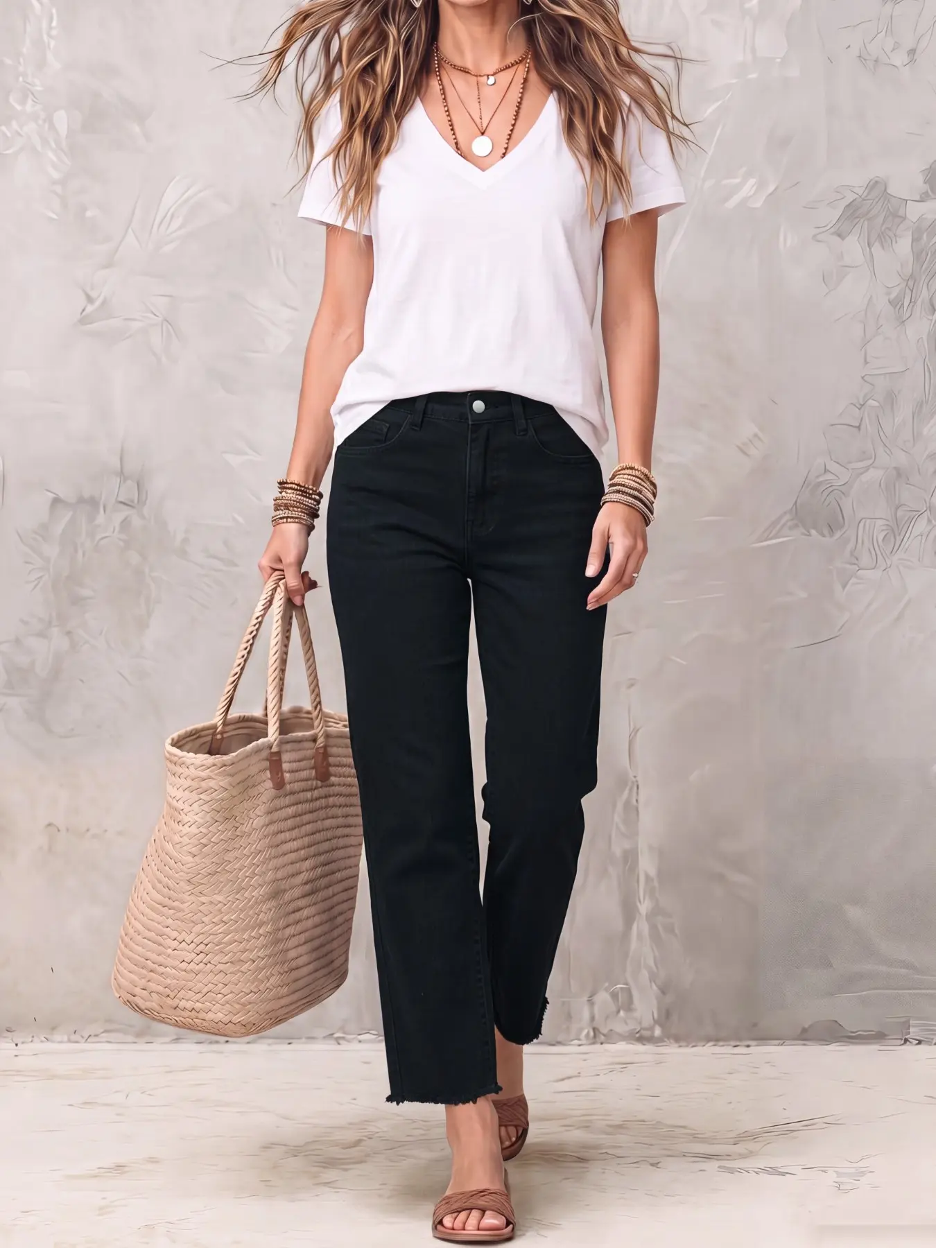 High Elastic Waist Fitted Straight Leg Jeans Pants, Hemmed Mid-Waist Nine-Inch Denim, All-Season Fashion, Versatile Streetwear