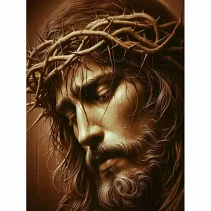 5D Diamond Painting Kit, Jesus Christ With Crown of Thorns Religious Portrait Pattern, High Quality Full Round & Square Drill Rhinestone Mosaic Cross Stitch, DIY Handmade Wall Art Home Decor Gift