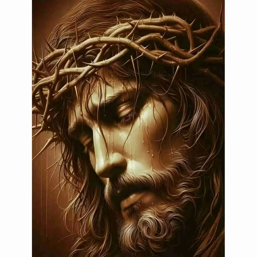 5D Diamond Painting Kit, Jesus Christ With Crown of Thorns Religious Portrait Pattern, High Quality Full Round & Square Drill Rhinestone Mosaic Cross Stitch, DIY Handmade Wall Art Home Decor Gift