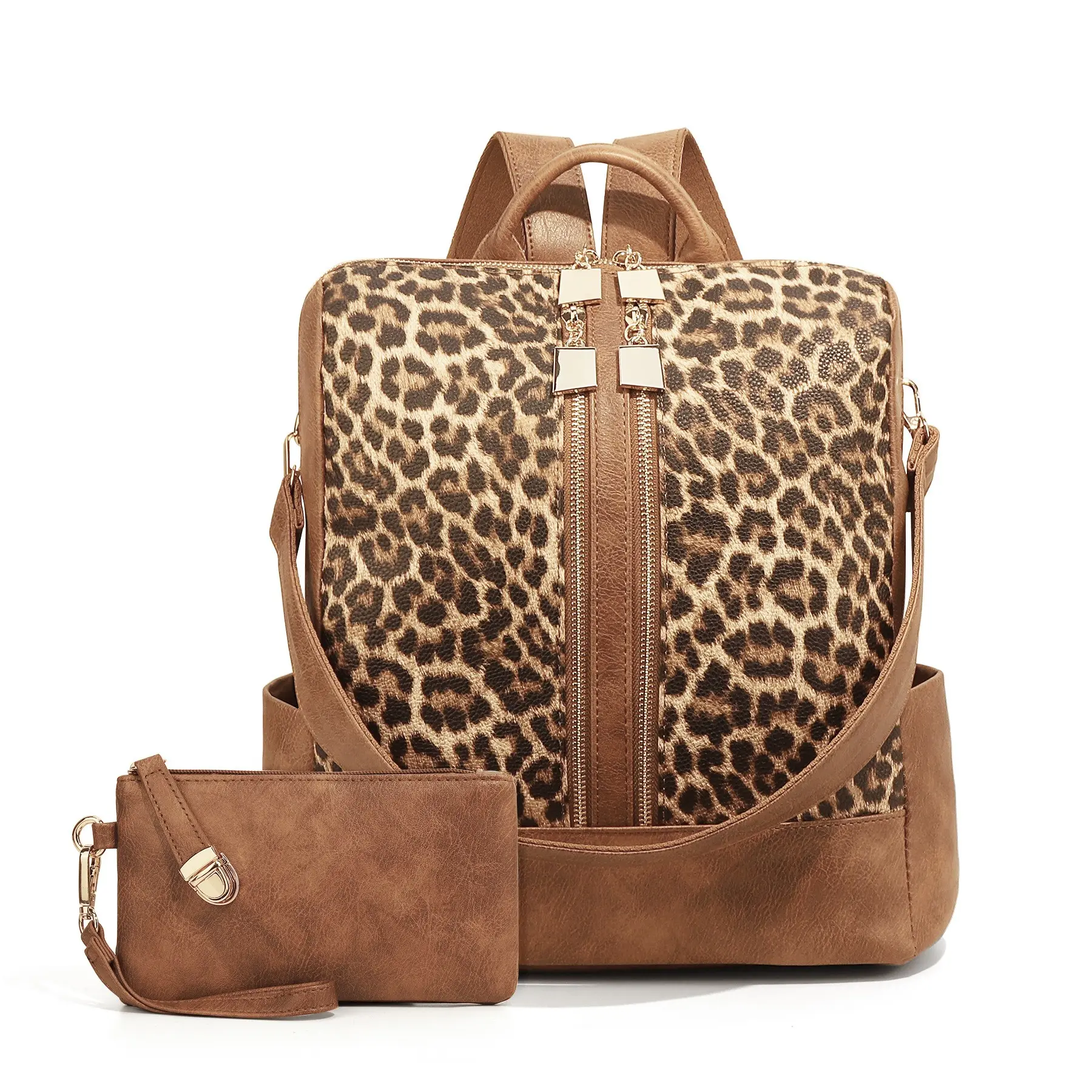 Women's PU Leather Plaid Backpack, Large Capacity Multifunctional Bag, Zip Closure, Ideal for Shopping and Outdoor Family Trips