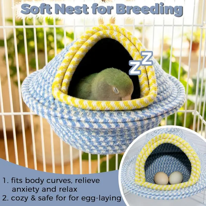 Natural handmade woven bird nests, suitable for cages, double installation sturdy and comfortable parrot nest beds and breeding houses, hanging bird houses, suitable for tiger skins, love birds, bird bed hiding places, and shelters with hooks