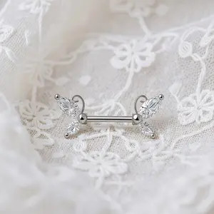 1pc 14G Stainless Steel Body Piercing Ring with Synthetic CZ - Butterfly Design, Multicolor Choices, Perfect for Women Who Love Body Piercing, Suitable for Date Nights & Costume Parties