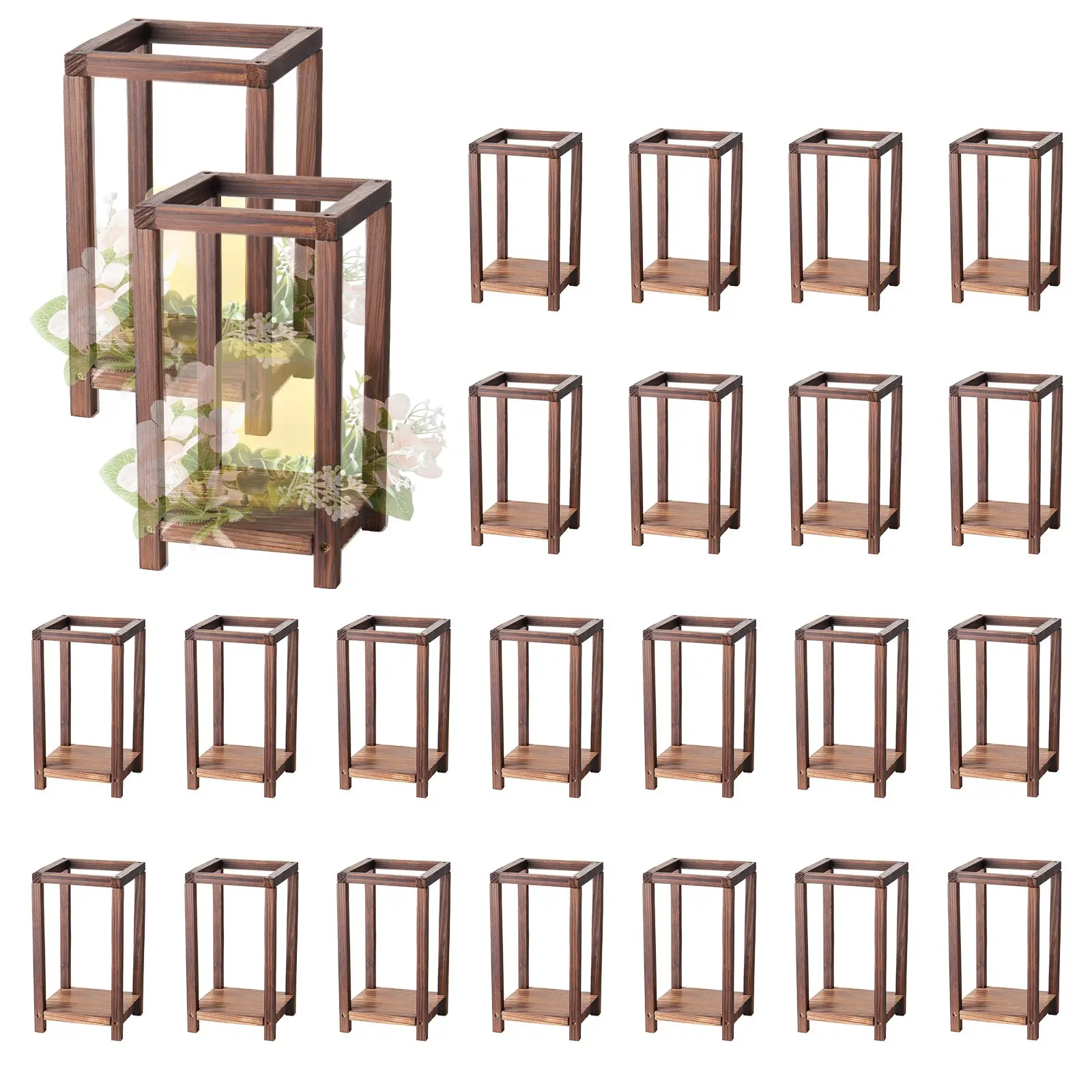 VEVOR 24-Piece Wooden Wedding Lantern Pack, Cedar Wood-Plastic Candle Holder Set, Rustic Home Centerpiece Decoration for Wedding Table Farmhouse Indoor Decor, Brown