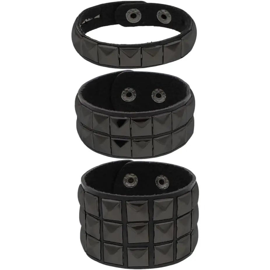 3 count Black Studded Leather Bracelet for Men Women Emo Wristband Punk Gothic Grunge Accessories