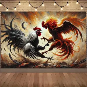 Fighting Rooster Background Cloth Party Backdrop Birthday Decoration Photography Background Wall Hanging Event Decoration Festival Celebration Photography Banner Indoor Outdoor Decor Premium Polyester Fabric