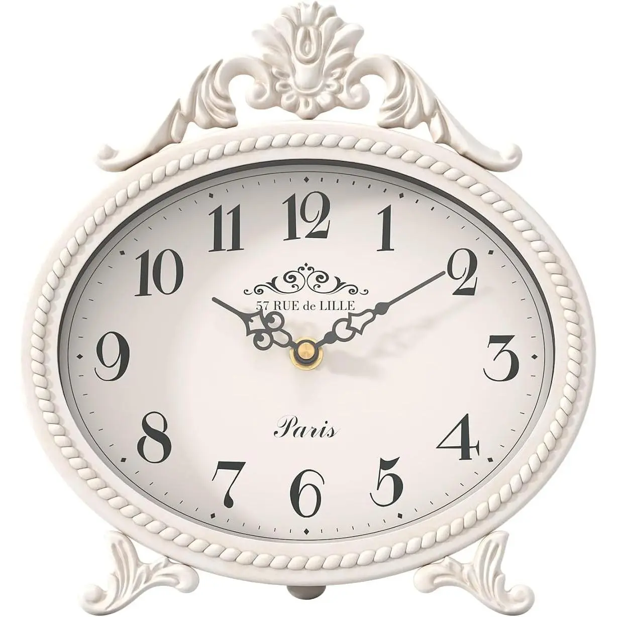 Vintage Table Clock, Antique White French Rustic Style Mantel Clock