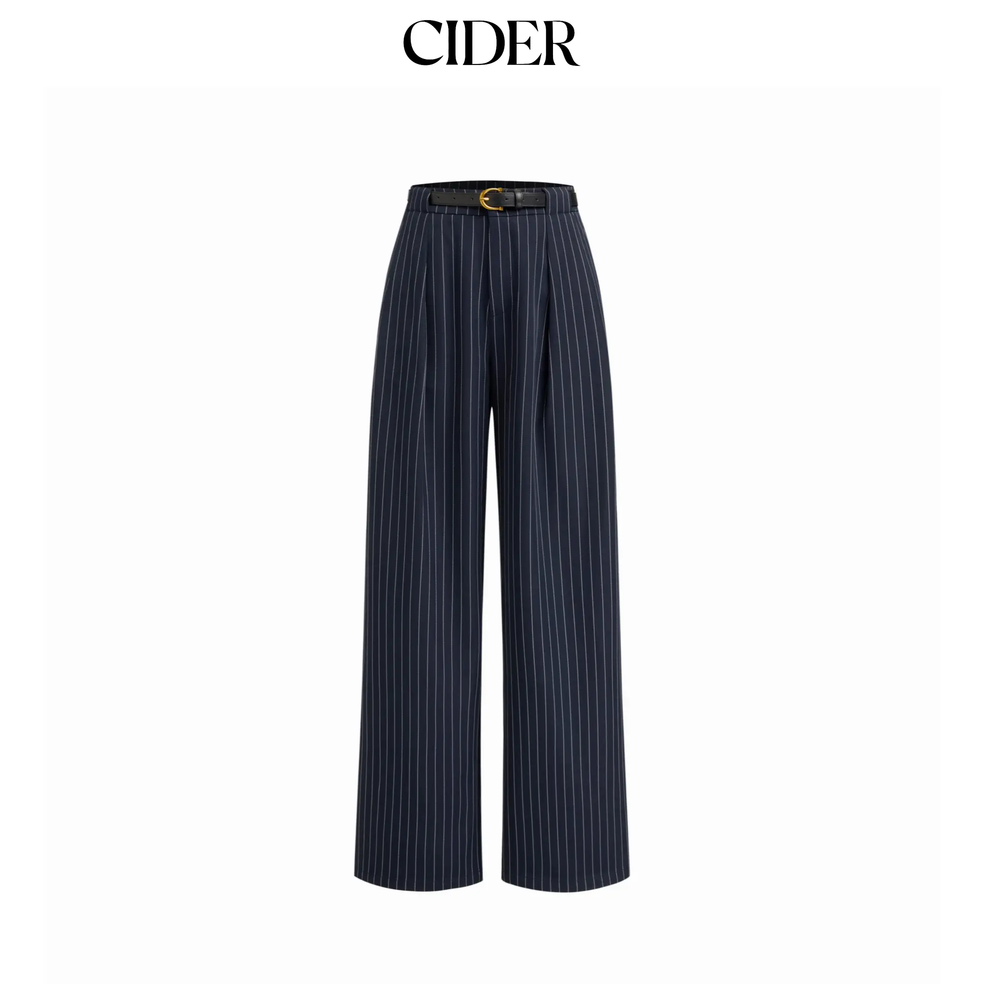 Cider Women's Mid-Rise Striped Pleated Straight-Leg Bottom Pants With Belt