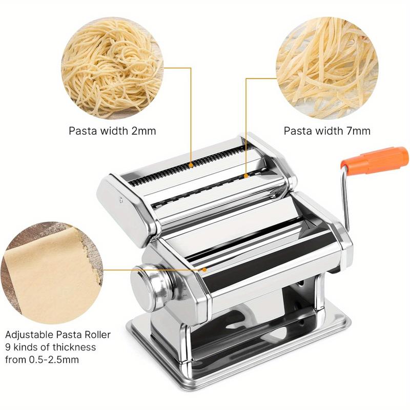 1pc Pasta Maker Machine - Adjustable Thickness (9 Settings) with Rollers and Cutterfor Pasta, for Making Spaghetti, Fettuccine, Lasagna - Ideal Gift for Food Lovers, Silvery Pasta Machine.