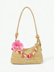 Summer Fringe Star Grass Basket Bag, Large Capacity Boho Tote Bag for Beach Vacation, Women's Shoulder Bag for Spring and Summer
