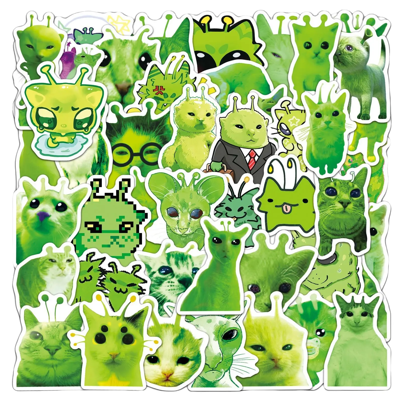 50Pcs Funny Weird Alien Cat Stickers, Quirky Cute Automotive Decals for Vehicles for Office Journal Scrapbook Laptop Water Bottle Car Faith Inspired Design Truck Stickers #AlienCatStickers #QuirkyStickers #FunnyDecor #JournalAccessories #CarStickers