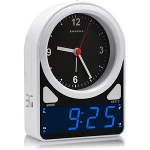 KWANWA 2-in-1 Analog Digital Alarm Clock – Light Sensor LED Display, Snooze, 12Hr Format, Easy to Read for Kids Learning Time, Bedroom, Desk, Living Room – Retro Design for Seniors, Teens, Children