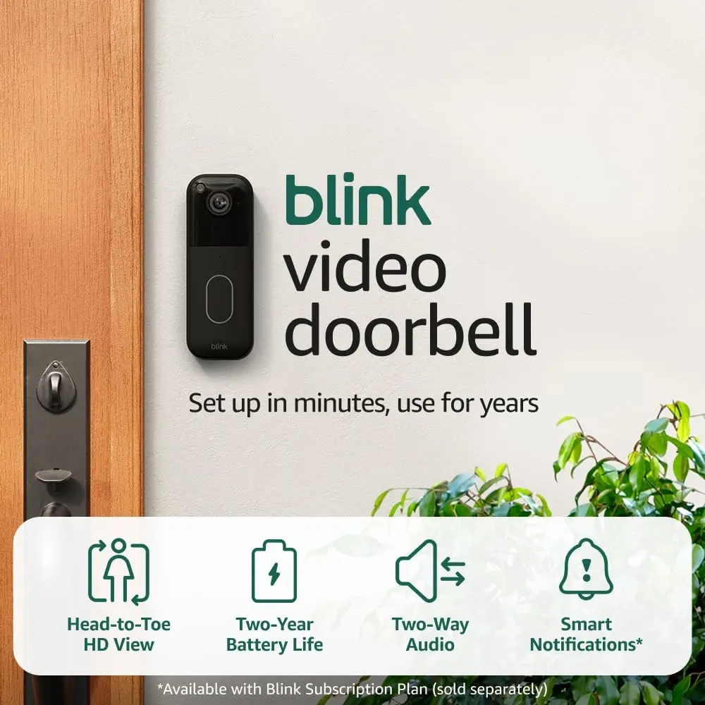 Blink Video Doorbell – Head-to-toe HD view, two-year battery life, and simple setup. Required Sync Module not included – Add-On (Black)