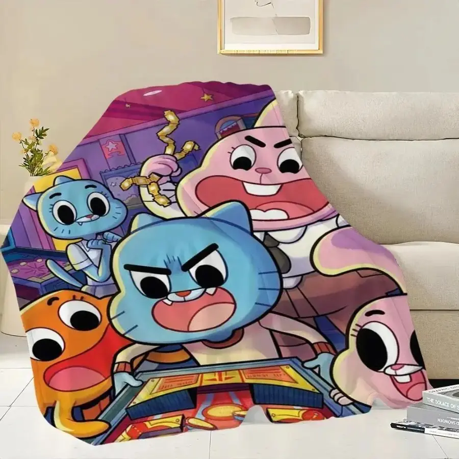 The Amazing World of Gumball Flannel Throw Blanket, Soft Plush Blanket for Sofa Couch Bedroom, Cartoon Fan Room Decor Gift