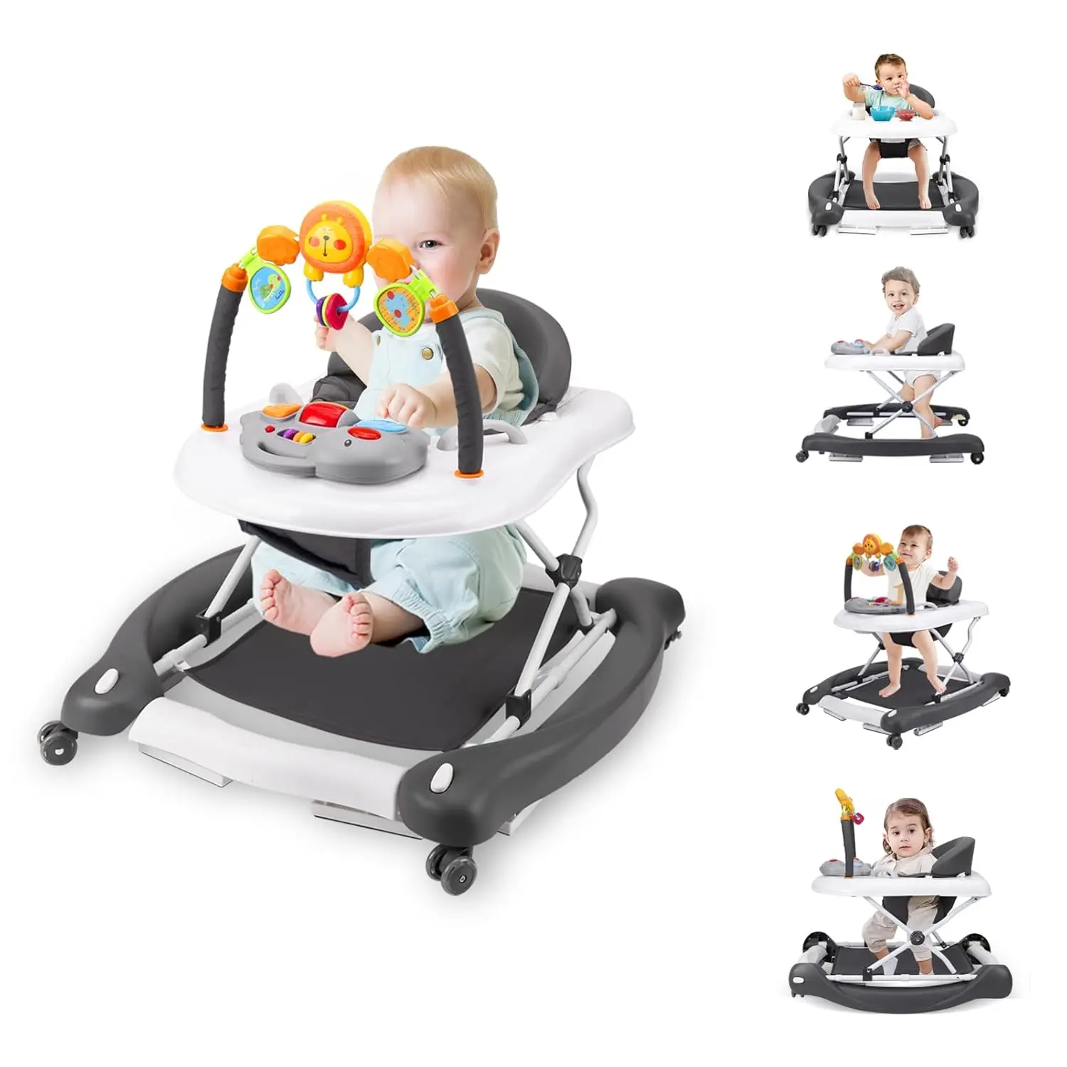 Baby Walker, 5-in-1 Baby Walkers  Boys and Girls 6-12 Months with Bouncer, Removable Footrest, Feeding Tray & Music, Foldable & Adjustable Activity Walker  6-18 Months Toddler Infant