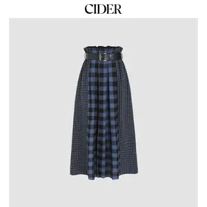 Cider [size 0-10] High Waist Plaid Patchy Belted Maxi Skirt