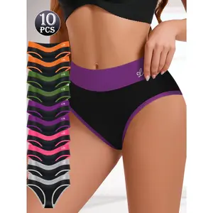 QUASTI 10 Pack Mid Rise Butt Lifting Women's Panties, Color Block Soft Stretchy Breathable No Show Daily Underwear, Full Coverage Elegent Fashionable Soft Briefs, S-XXL