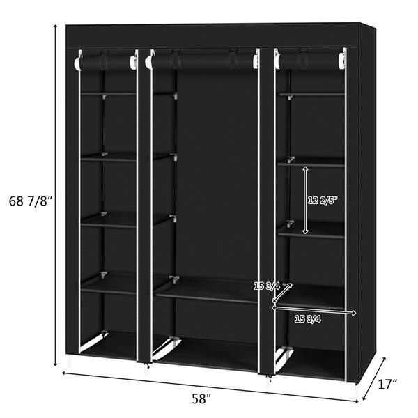 [Bellemave] Portable Clothes Closet Wardrobe Storage Organizer with Non-Woven Fabric Quick and Easy to Assemble Extra Strong and Durable Black