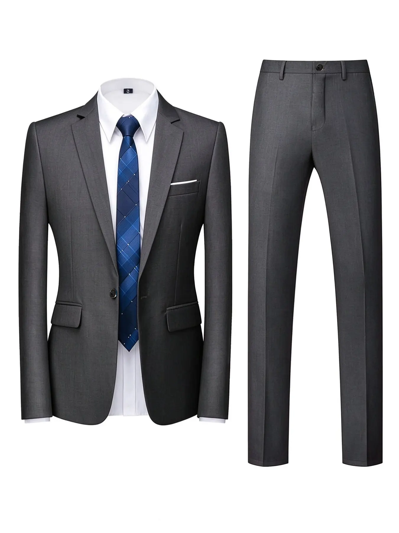 2 Pieces Men's Fashion High-Quality Business Blazer Set, Plain Long Sleeve Luxury Wedding Suit, Men's Elegant Formal Wear