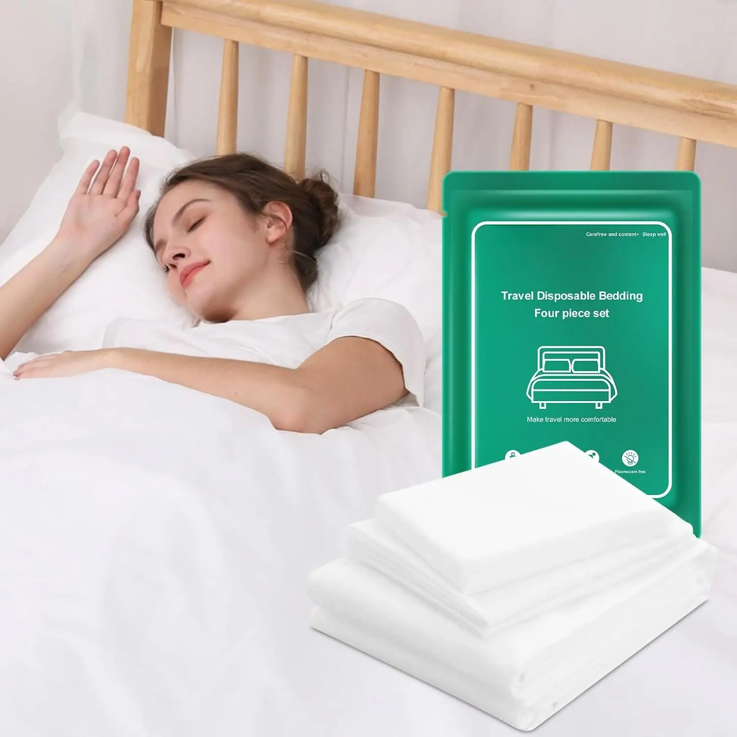 4 count Disposable Bed Sheet  Size, Travel Sheet for Hotel, Disposable Sheet for Travel Bedding Cover Portable Sheet with 1 Quilt Cover, 1 Sheet and 2 Pillowcase for Travel Business Trip  Hotel