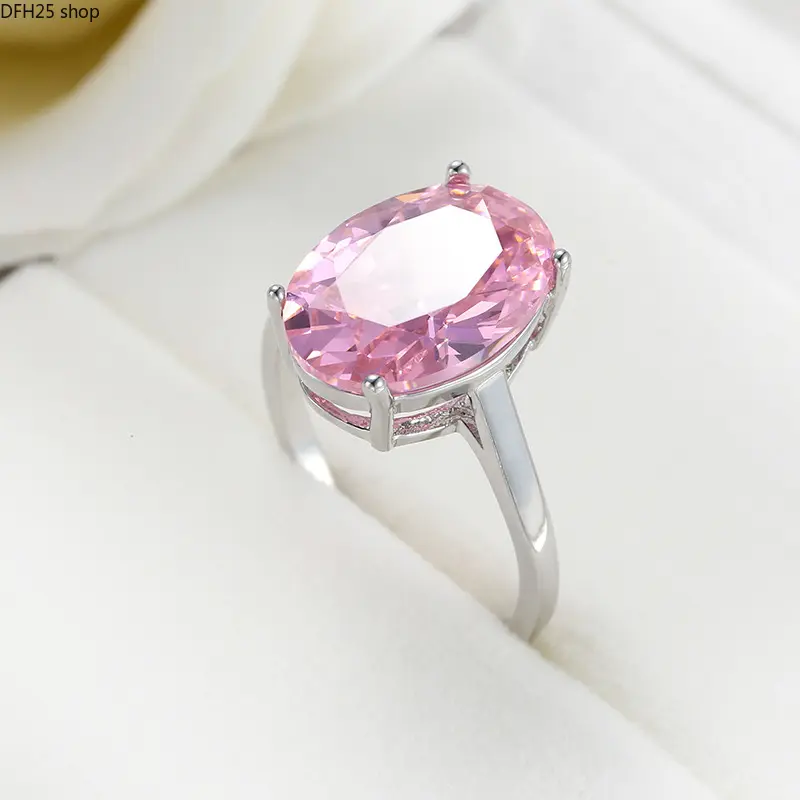 Pink Gemstone Statement Ring for Women Daily Wear, Adjustable Alloy Band with Sparkling Crystal Setting for Casual Outfits, Parties and Elegant Jewelry Styling
