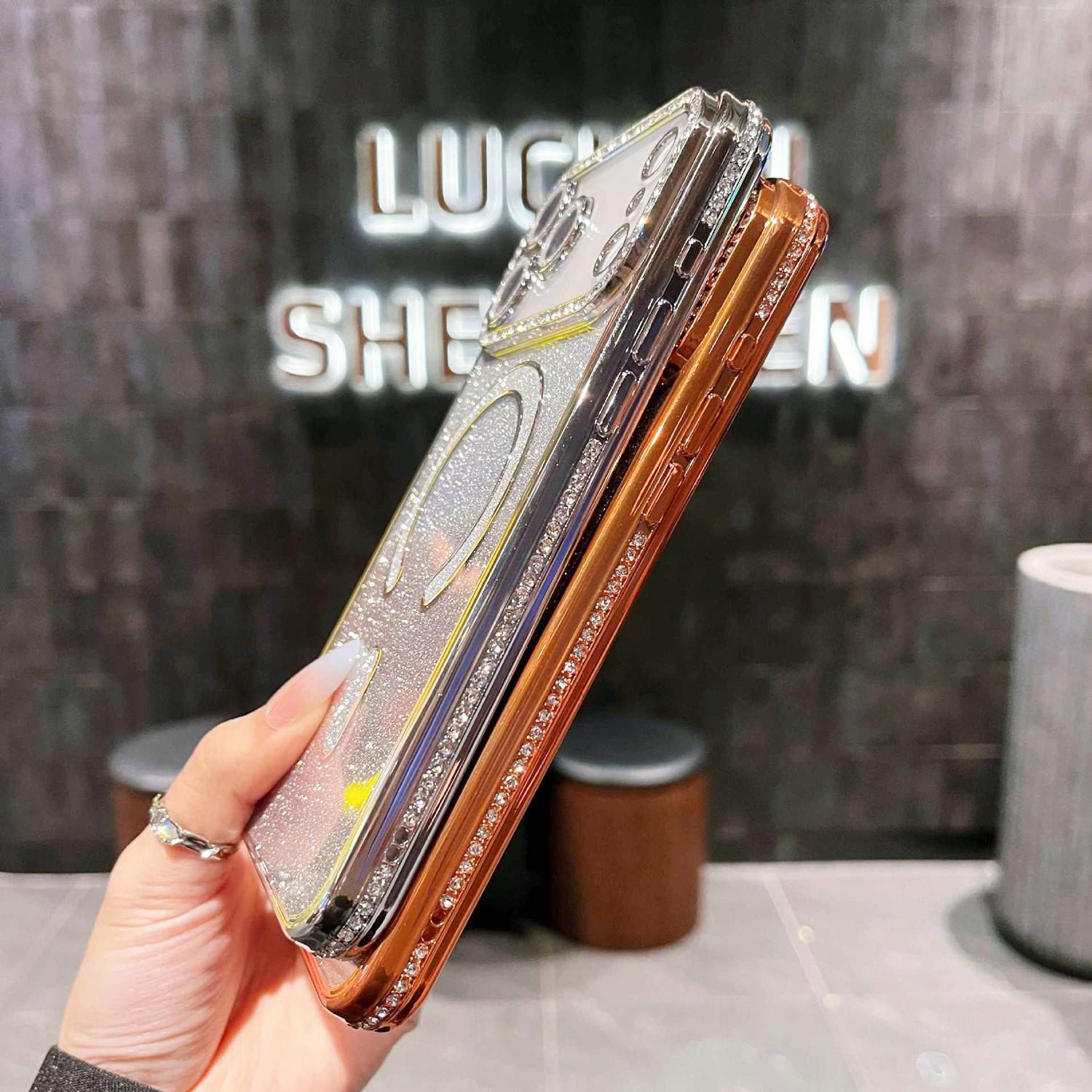 OREKROY Luxury Bling Glitter Case for iPhone 17 Pro Max, 17 Air, 17 Pro, 16, 15, 14, 13, 12 Pro Max – MagSafe Compatible, Sparkle Rhinestone Diamond Protective Case, Shockproof, Camera Lens Protector, Premium Plating, Perfect for Women & Girls